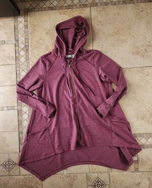 LOGO LOUNGE BY Lori GOLDSTEIN Women's Hooded Zip-Front Tunic Jacket - Dusty Plum